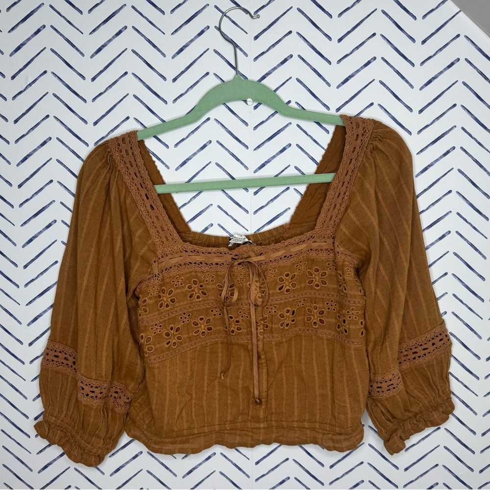 AE Square neck boho peasant blouse CAMAL Size Small